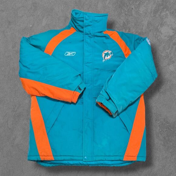 Vintage Miami Dolphins Full Zip Jacket On Field Size Med NFL Football Coat - Picture 1 of 9